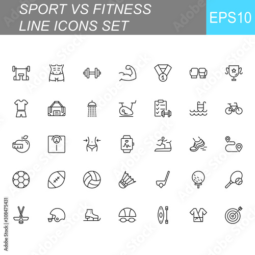 SPORT vs FITNESS line thin icons set. Vector illustrations collection EPS10.