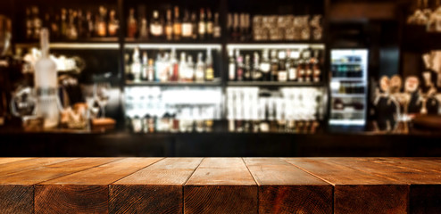 Wooden desk of bar and free space for your decoration. 