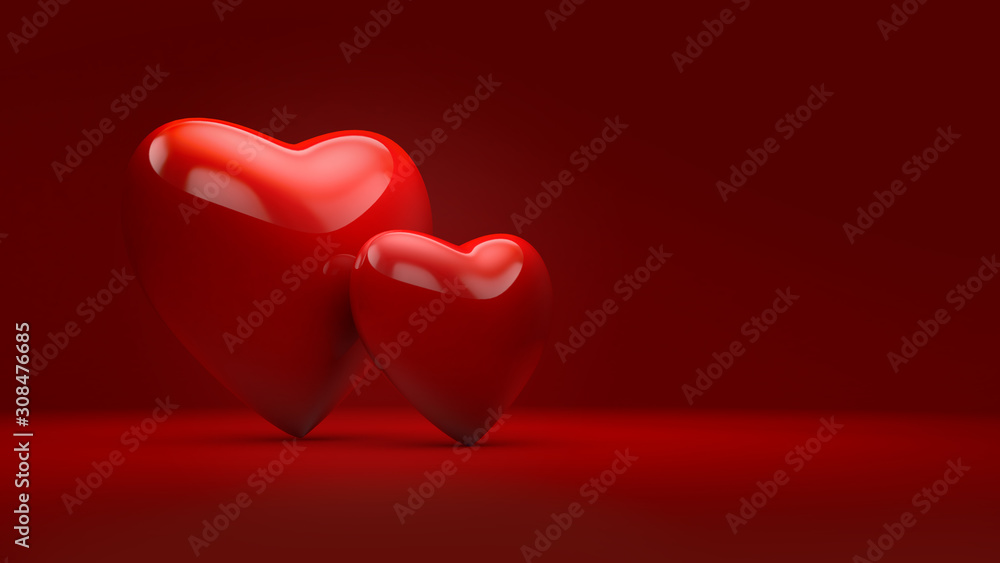 Two red hearts on red background for Valentine Two red hearts on red background for Valentine