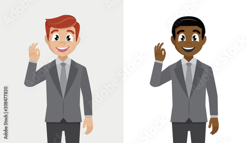businessman in waistcoat showing okay or OK gesture.