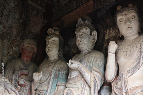 Maijishan Cave-Temple Complex in Tianshui , Gansu Province , China. Artistic treasures of Maiji Mountain caves. UNESCO World Heritage Site.