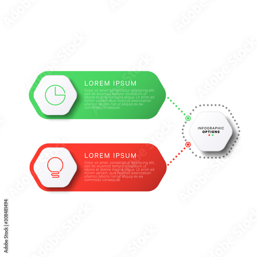 2 steps infographic template with realistic hexagonal elements on white background. company presentation slide template. modern vector info graphic layout design. business process diagram. eps 10