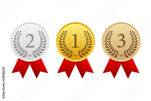 Gold, Silver and Bronze Award Medal Icon. Vector stock illustration.