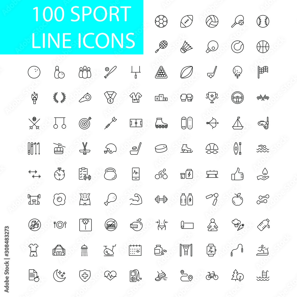 SPORT vs FITNESS line thin icons set. Vector illustrations collection EPS10. SPORT vs FITNESS line thin icons set. Vector illustrations collection EPS10.