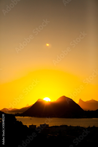 Sunset at Guanabara Bay with the Sugar Loaf hill in the background. Rio de Janeiro  Brazil