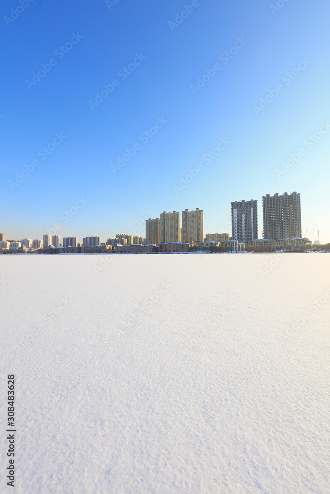 City snow scenery in northern China