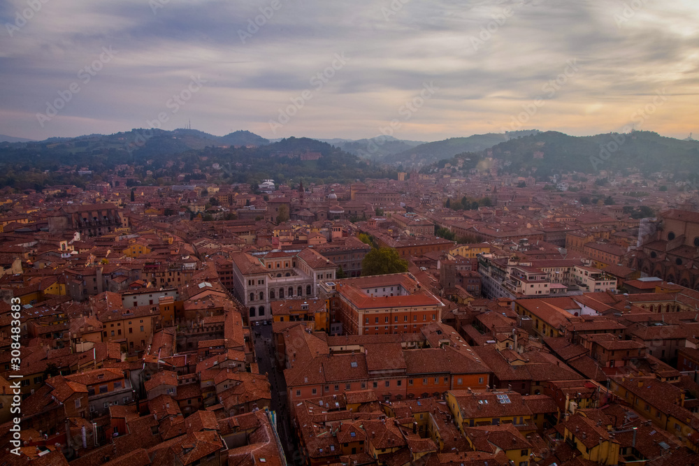 A panoramic view of the city of Bologna. Italy