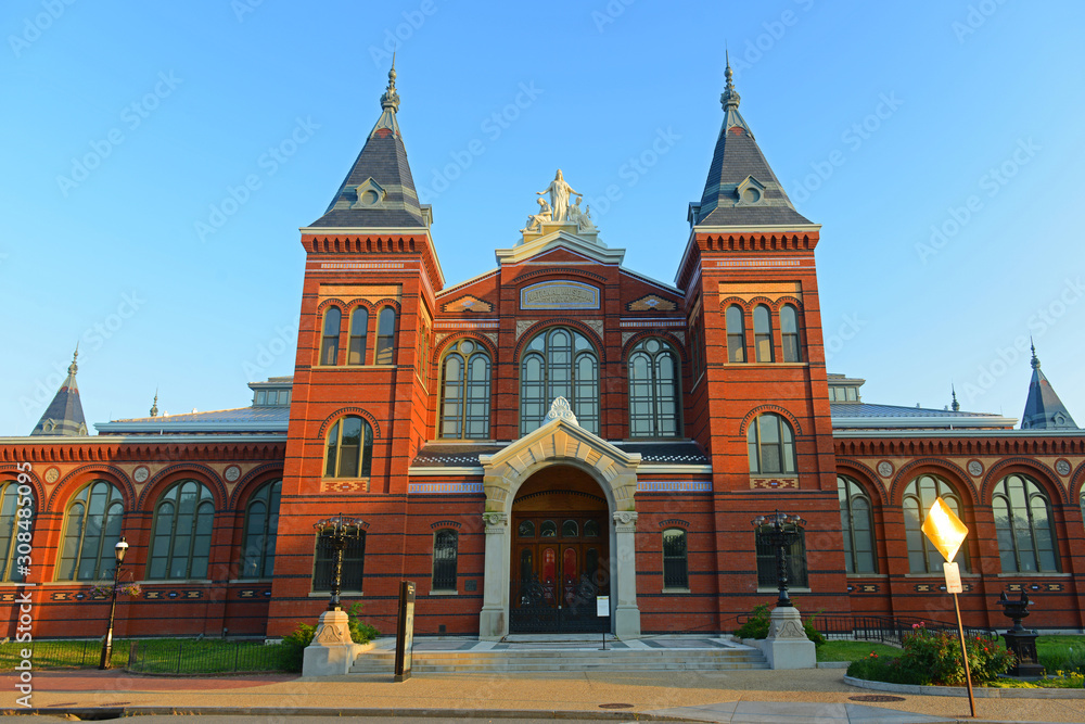 Arts and Industries Building is the masterpiece of Victorian architecture. This building belongs to Smithsonian museums, Washington, District of Columbia DC, USA.