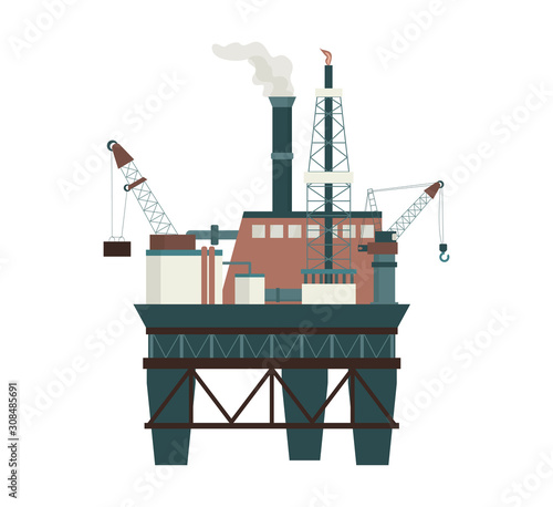 Sea oil platform drilling for offshore oil. Industrial exploration of petroleum