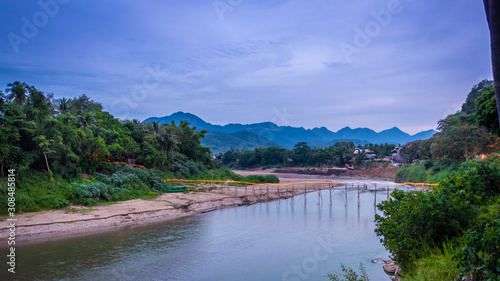beautiful view of river and mountain at LuangPrabang, Laos