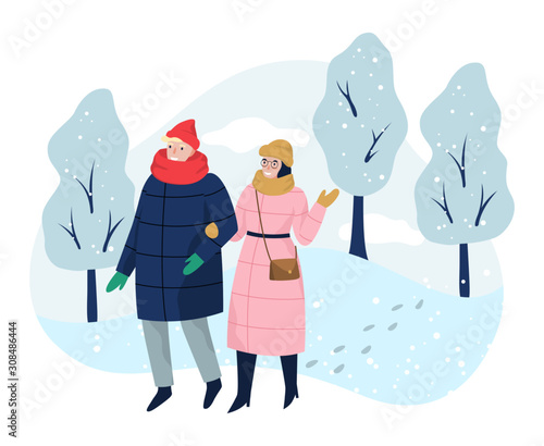 People spend time outdoor in winter