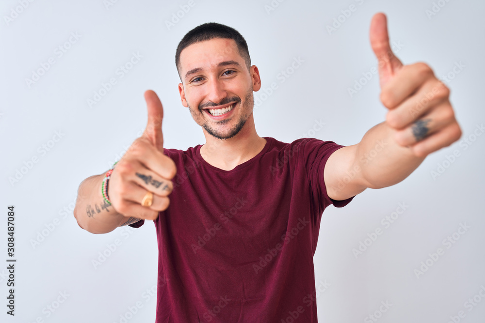 Young handsome man standing over isolated background approving doing positive gesture with hand, thumbs up smiling and happy for success. Winner gesture. Young handsome man standing over isolated background approving doing positive gesture with hand, thumbs up smiling and happy for success. Winner gesture.