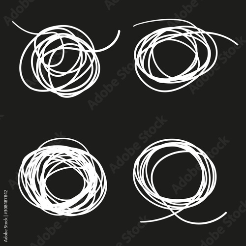 Hand drawn tangled shapes on isolated background. Black and white illustration