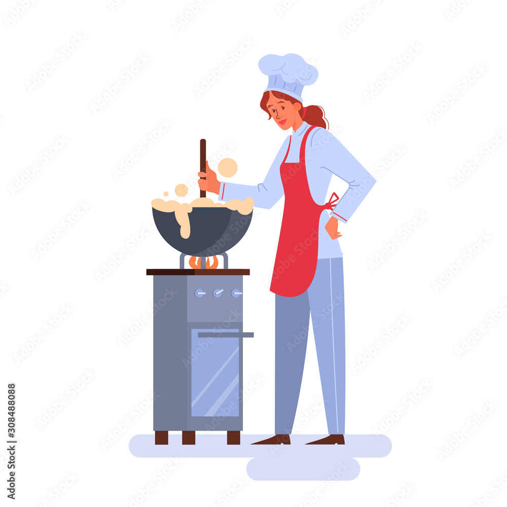 Restaurant chef cooking. Person in apron making tasty dish.