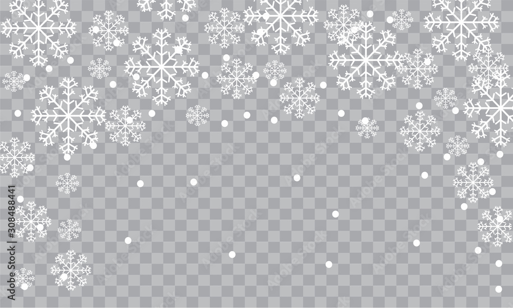 Seamless realistic falling snow or snowflakes. Isolated on transparent background - obrazy, fototapety, plakaty 