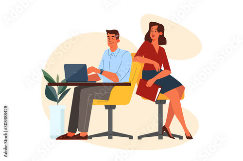 Group of business people at work, office meeting.
