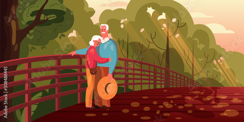 Old couple spend time together. Woman and man on retirement.