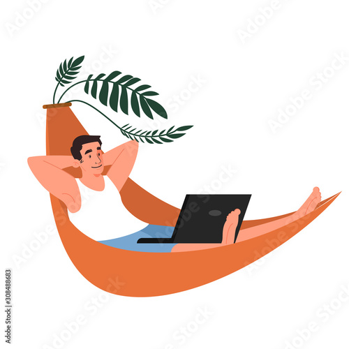 People with laptop computer. Character watching a movie