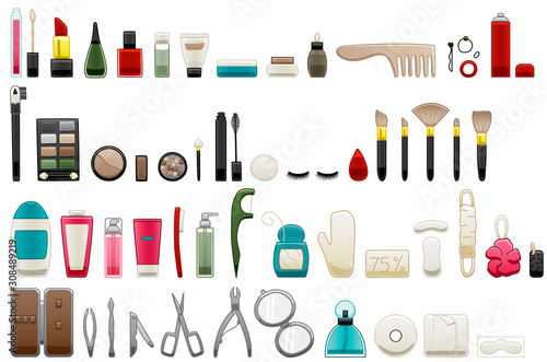 Hygiene and beauty products big set on white background