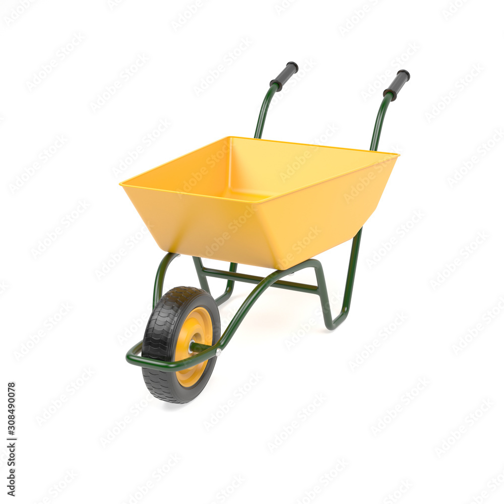 Yellow garden barrow. 3d rendering illustration Yellow garden barrow. 3d rendering illustration