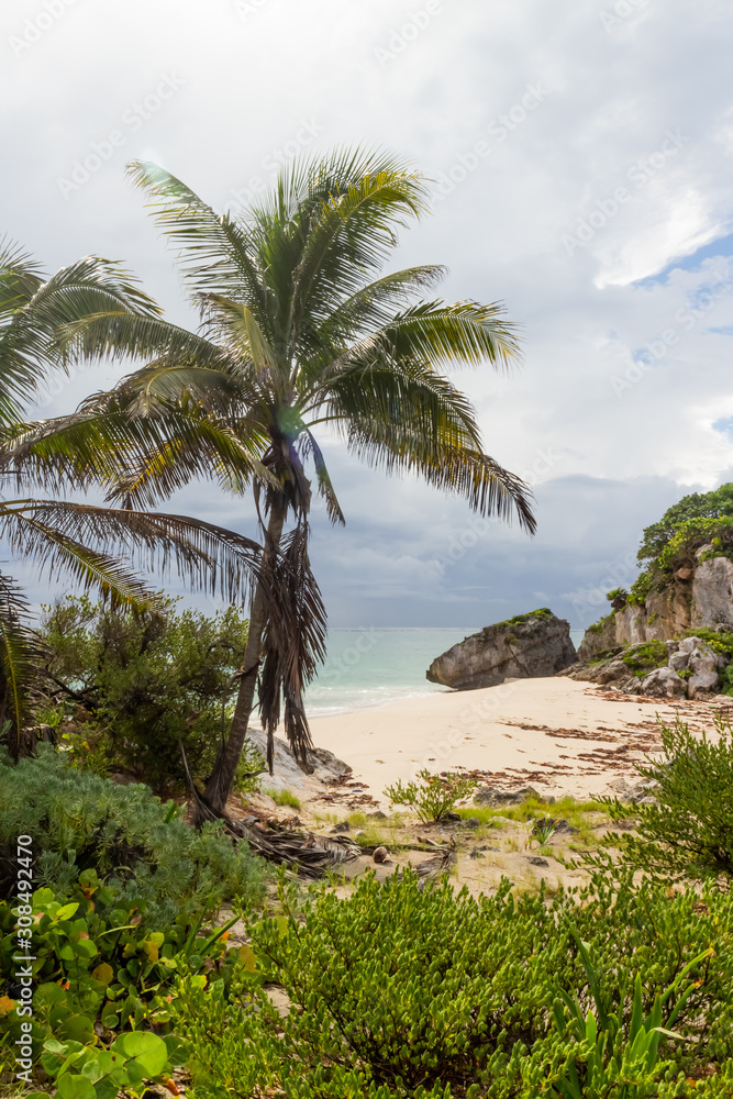 Tulum, Quintana Roo / Mexico - 11 12 2019: Tulum Beach, Quintana Roo, Mexico