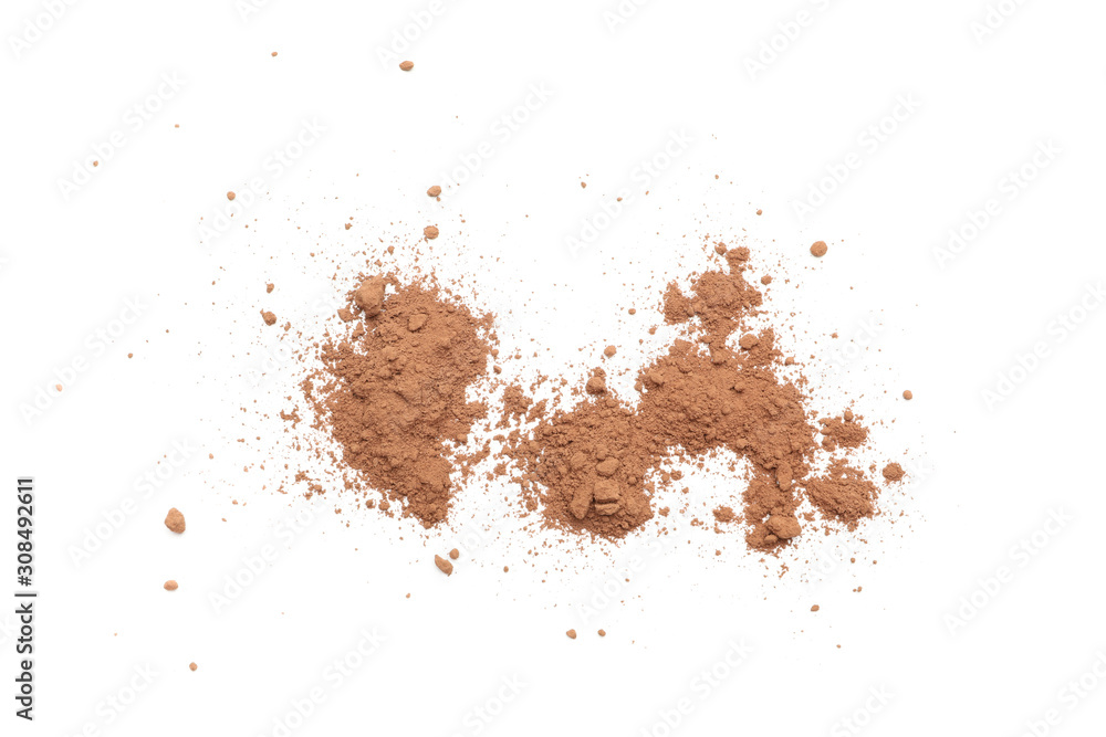 Cocoa powder isolated on white background, top view Cocoa powder isolated on white background, top view