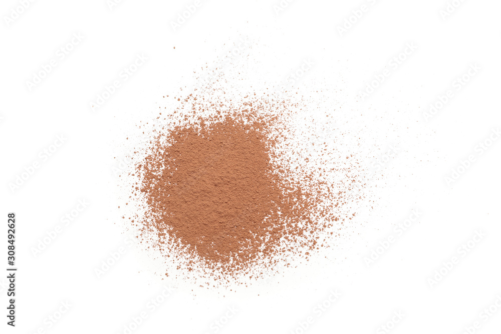 Cocoa powder isolated on white background, top view Cocoa powder isolated on white background, top view