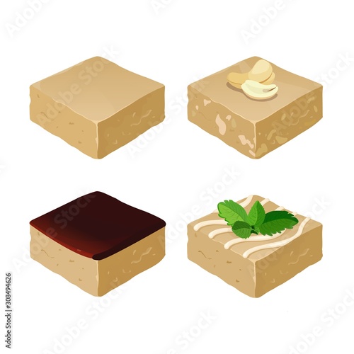 Chocolate fudge. Homemade traditional piece of delicious dessert. Vector