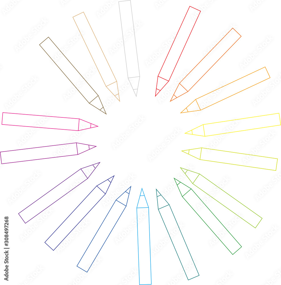 Obraz premium カラフルな色鉛筆のサークルの線画