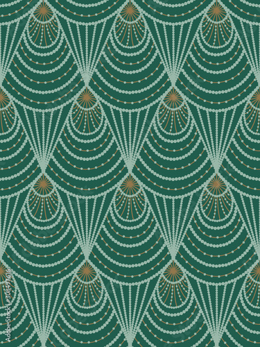 Art nouveau seamless pattern in green colors. Vintage elegant background
