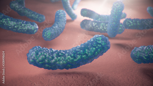 3d illustration viruses causing infectious diseases, decreased immunity. Concept of viral disease. Virus abstract background. Cell infect organism. Abstract pathogenic bacteria. Rabies virus