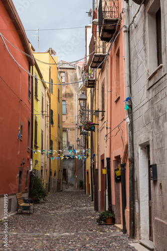 Narrow street in Bosa  Sardinia  Italy