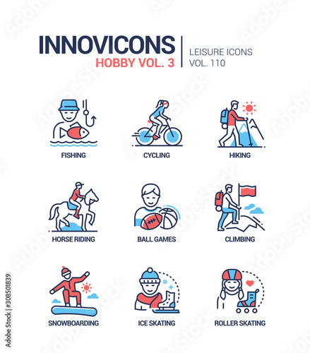 Hobby and activities - line design style icons set