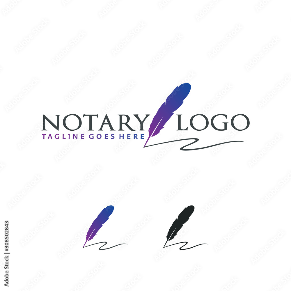 Fototapeta premium Creative Notary Logo With Feather Vector