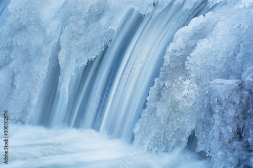 Winter, Portage Creek Cascade framed by ice, Milham Park, Kalamazoo, Michigan, USA  © Dean Pennala