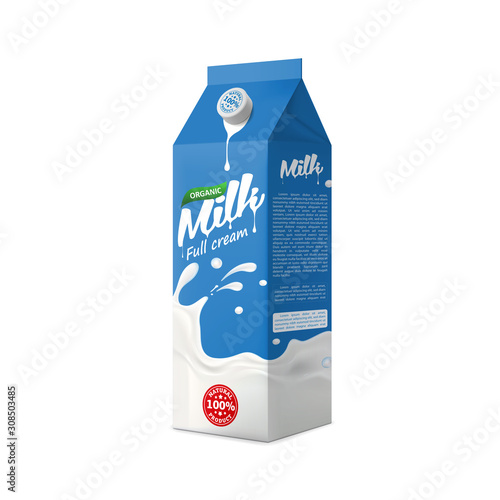 Full cream organic farm Milk packaging carton design mock-up. Beverage product pure vector illustration for ads and product desing