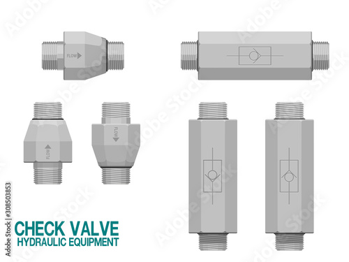 Isolated check valve on white background.This hydraulic equipment is used for control direction of fluid flow.