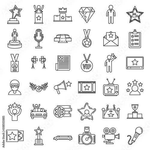 Celebrity famous icons set. Outline set of celebrity famous vector icons for web design isolated on white background