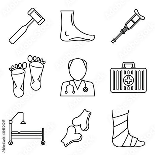 Podiatrist care icons set. Outline set of podiatrist care vector icons for web design isolated on white background