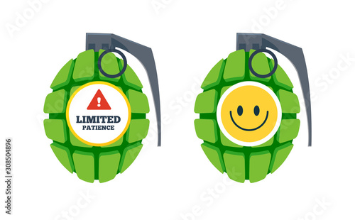 Grenades with sticker. Vector Illustration.