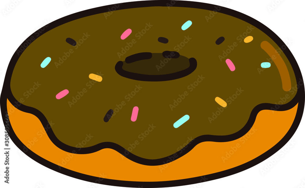 Outlined chocolate donut with sprinkles Outlined chocolate donut with sprinkles