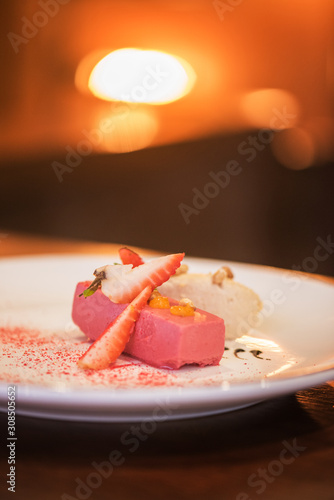 Fruit ice cream decorated w...
