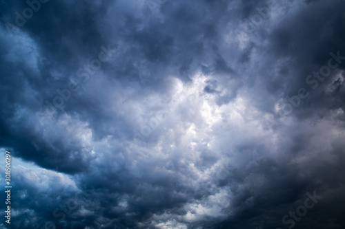 dark cloudy sky above sea before storm is coming