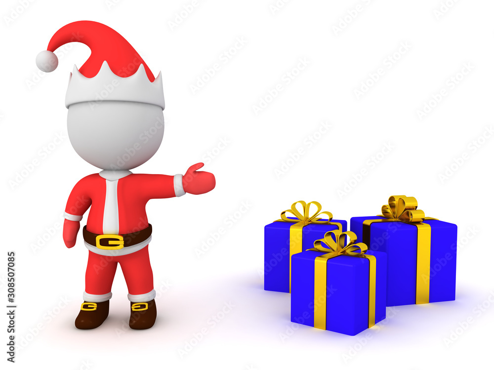 3D Santa Claus showing christmas presents 3D Santa Claus showing christmas presents