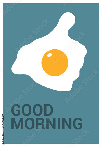 Good morning - minimal poster design. Scrambled eggs in thumb up form. Vector illustration
