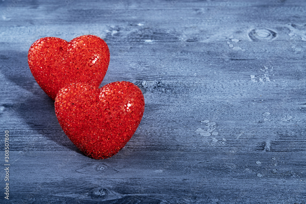 Fototapeta premium red heart on blue wooden background..
