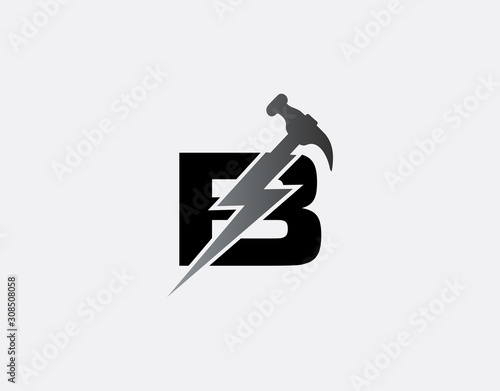 Hammer Flash B Letter Logo  Fast Service Logo Icon.
