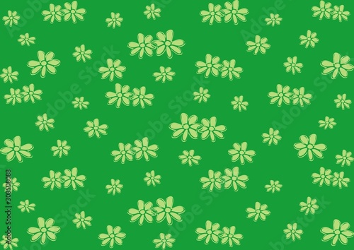 Flowers on green background, green wallpaper, vector illustration.