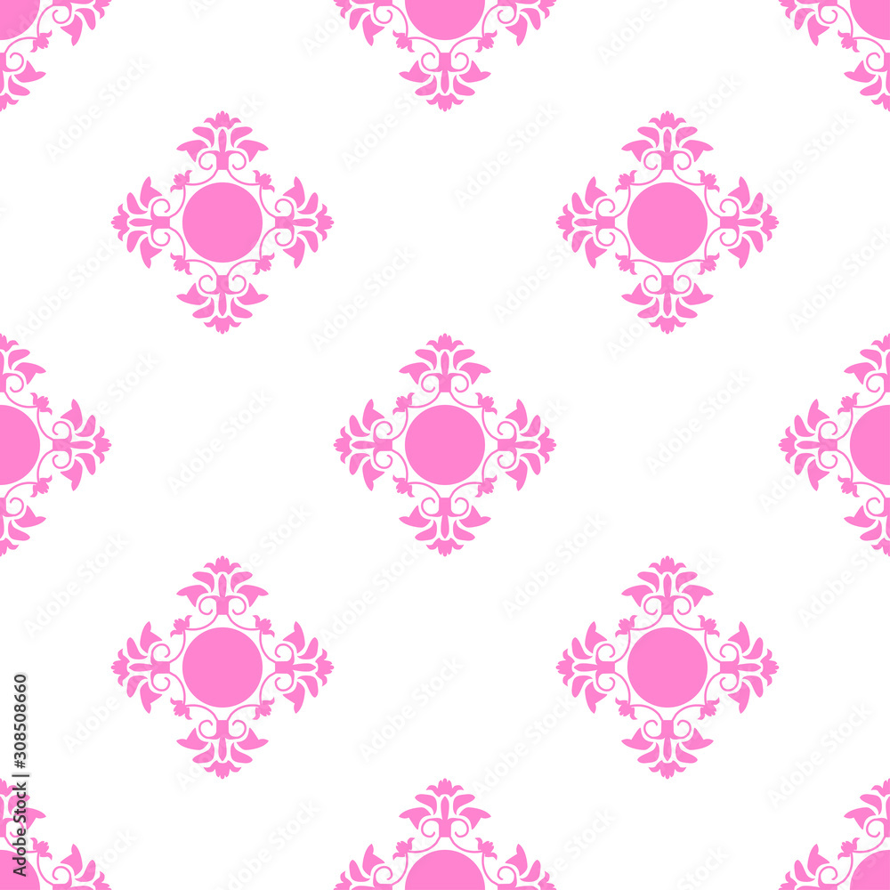 Seamless pattern of pink geometric floral patterns on a white background Seamless pattern of pink geometric floral patterns on a white background