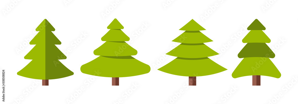 Collection of Christmas trees, modern flat design.